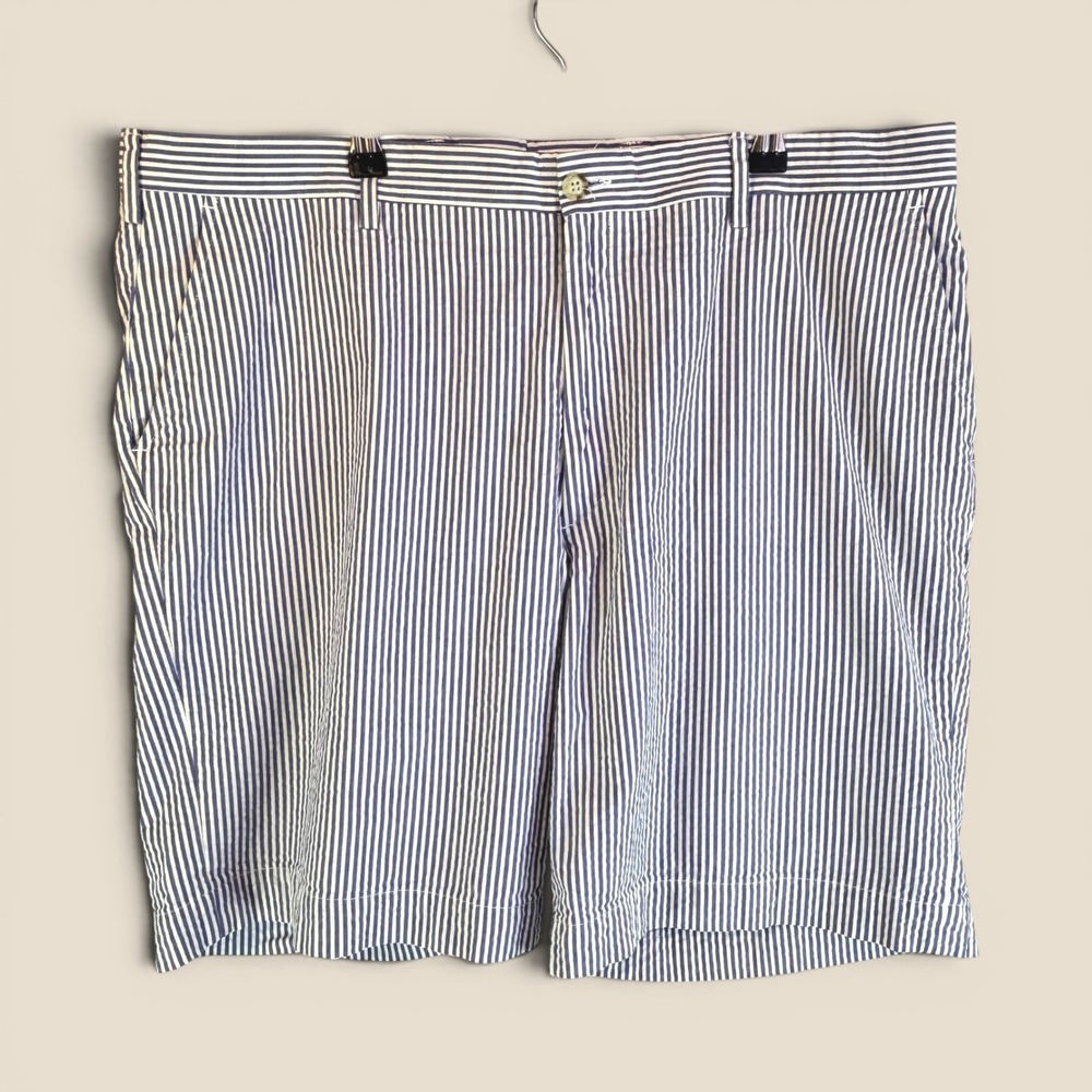 Seersucker Shorts Orvis 40x9" Blue White 100% Cotton Striped Flat Front Preppy